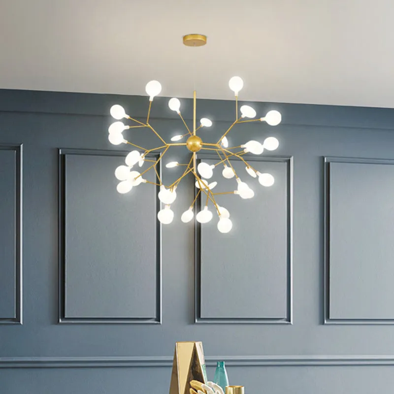 Firefly Dining Room LED Ceiling Chandelier in Gold - Modern Acrylic Light Fixture