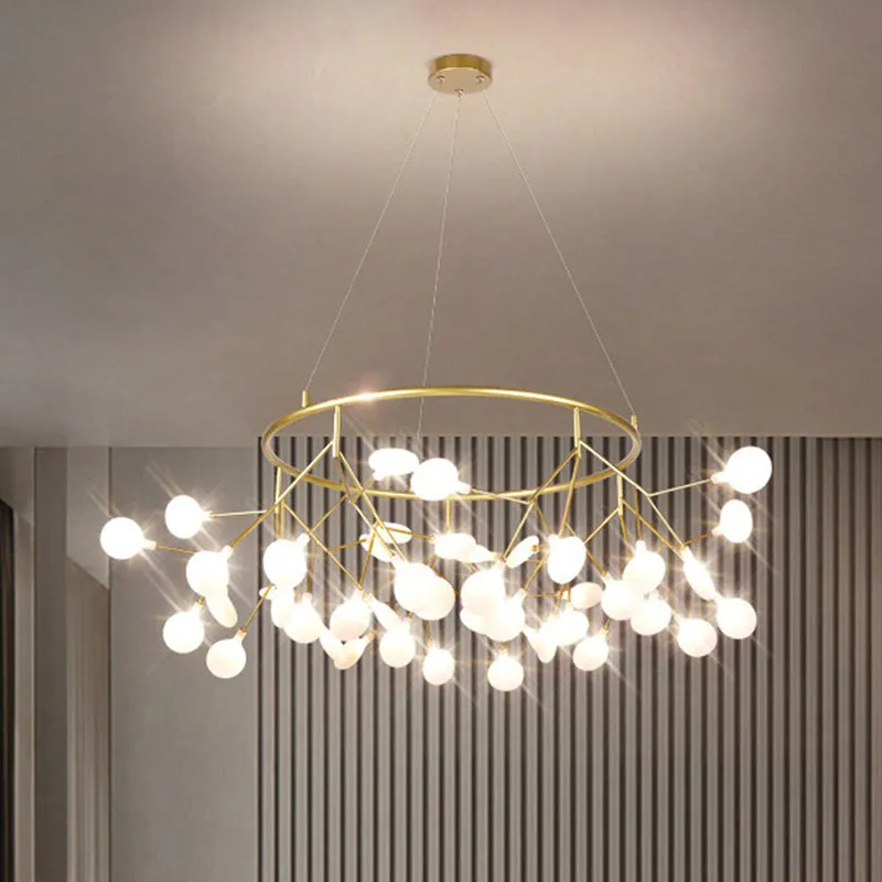 Firefly Dining Room LED Ceiling Chandelier in Gold - Modern Acrylic Light Fixture