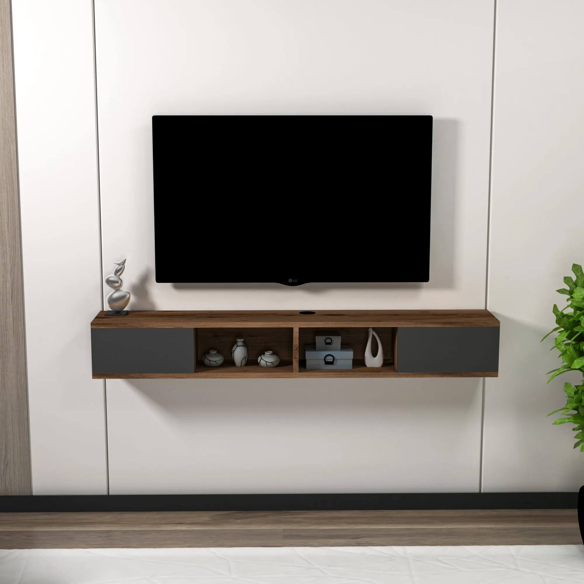 Floating TV Stand with Shelves and Cabinets Colin
