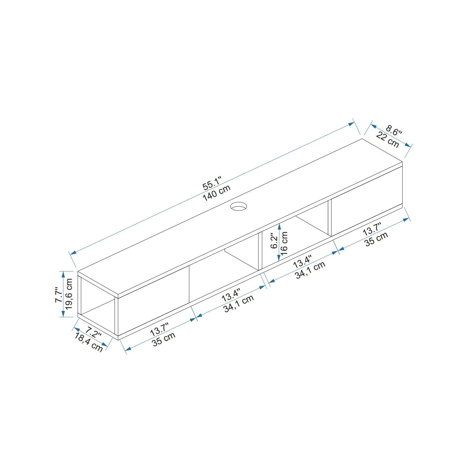 Floating TV Stand with Shelves and Cabinets Colin