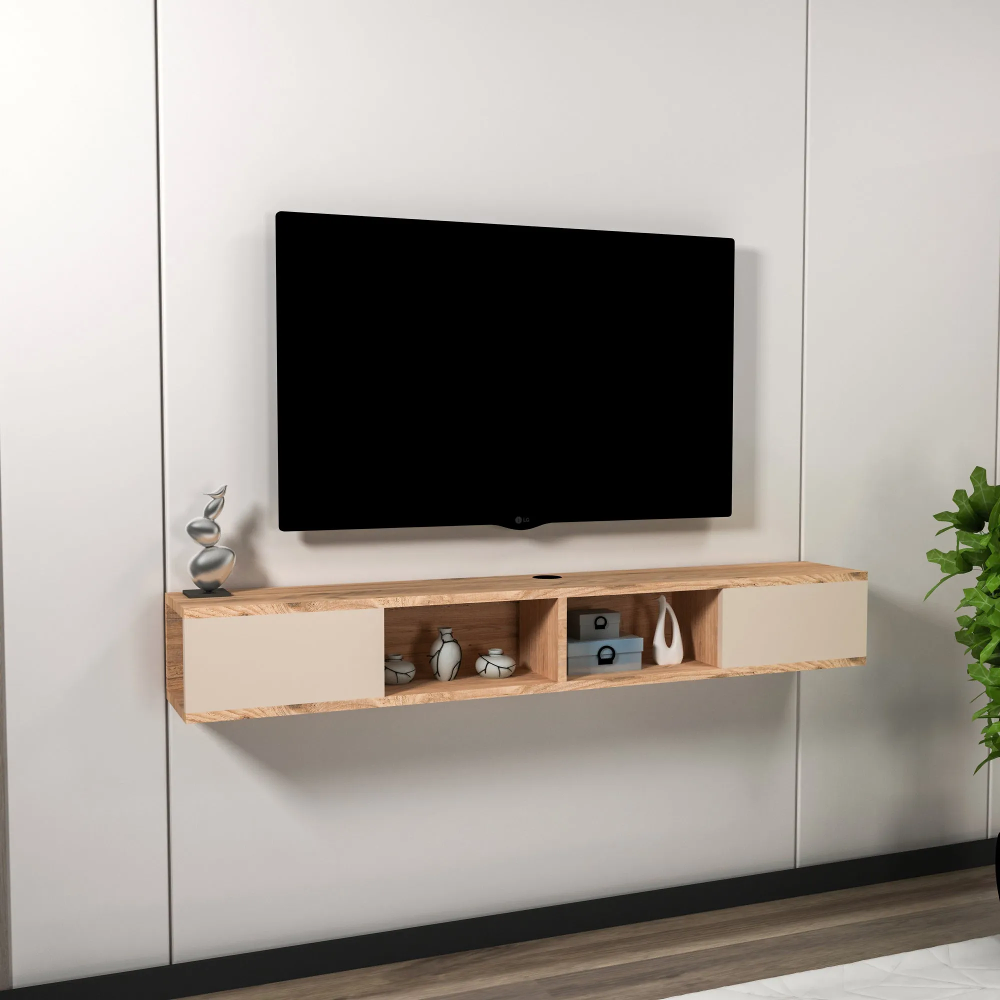Floating TV Stand with Shelves and Cabinets Colin