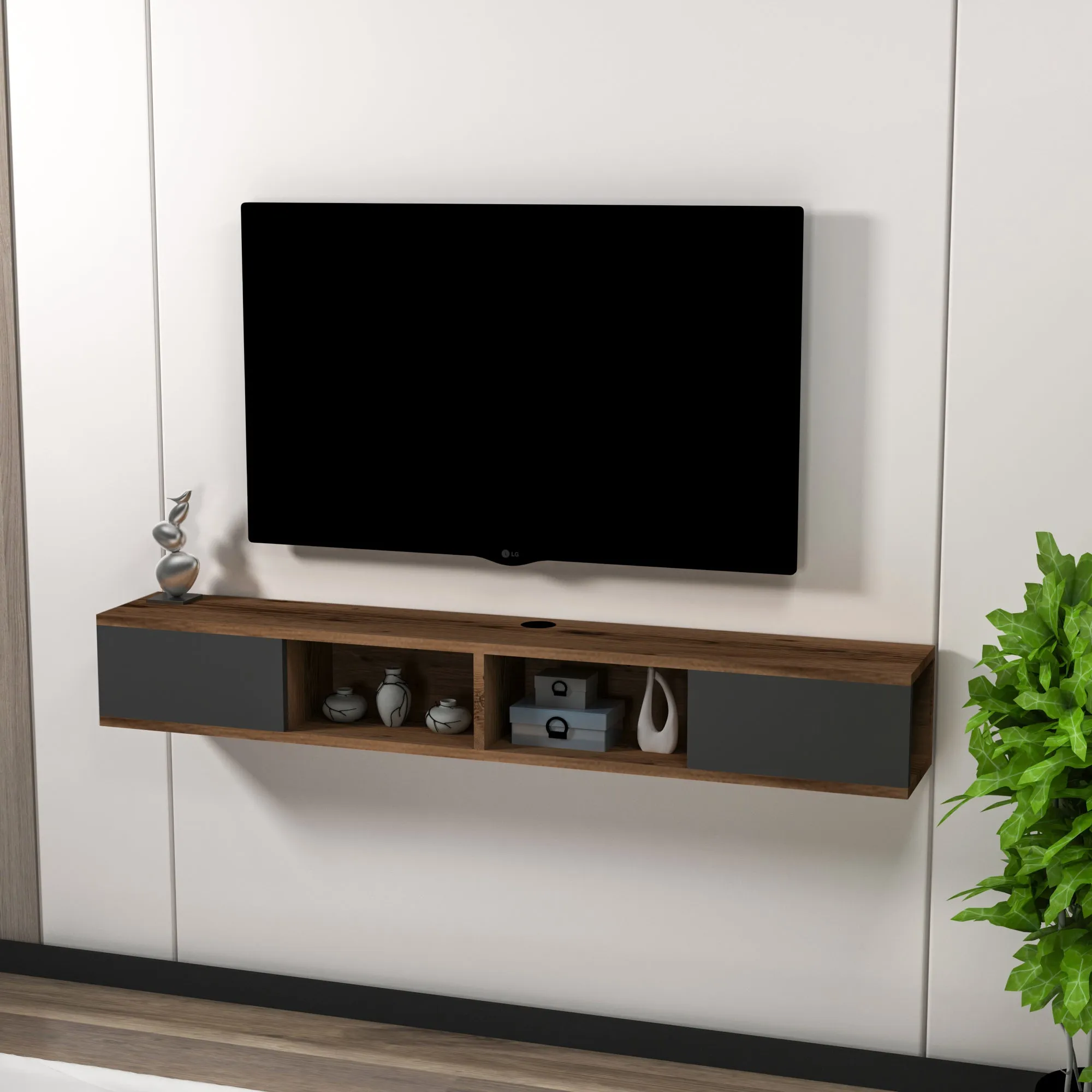 Floating TV Stand with Shelves and Cabinets Colin