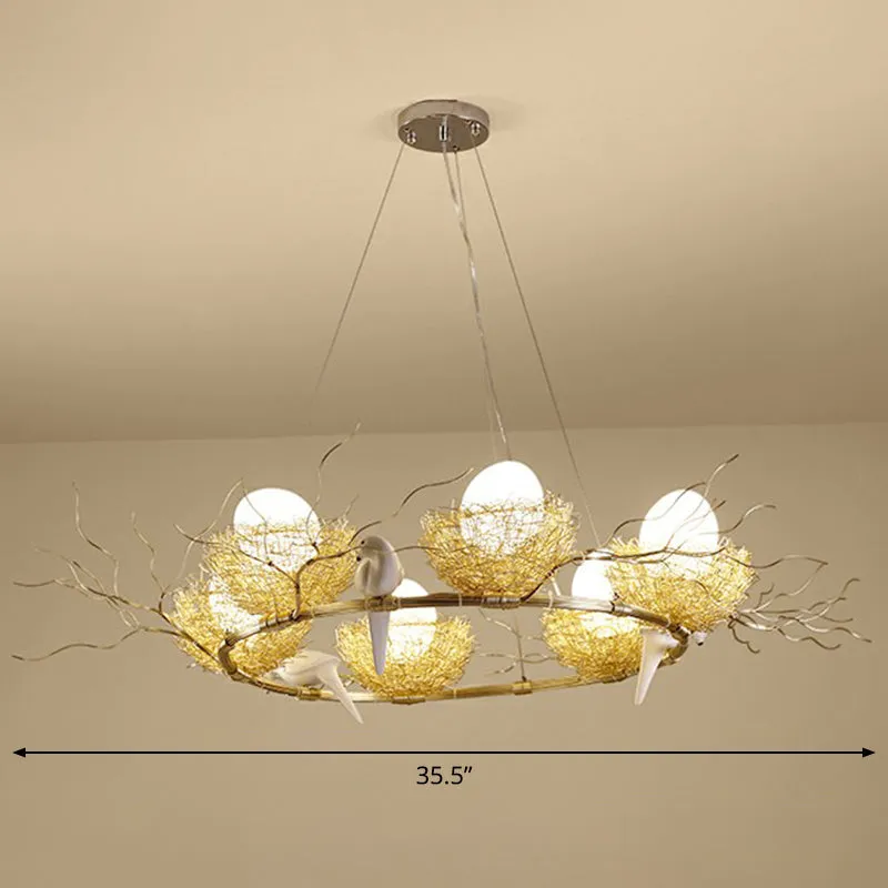 Gold Aluminum Bird Nest & Egg Chandelier Pendant Light for Artistic Dining Room DÃ©cor