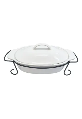 Gracious Dining by Gibson 3 Piece Stoneware Bakeware with Lid and Metal Rack