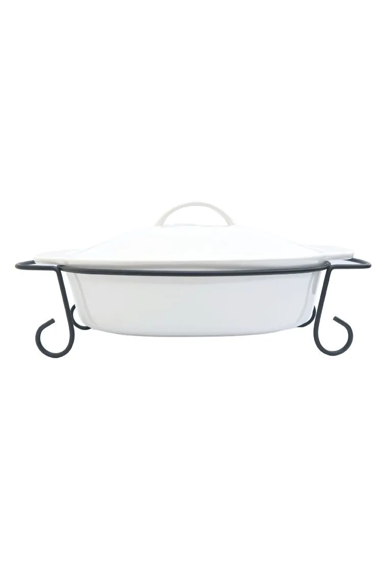 Gracious Dining by Gibson 3 Piece Stoneware Bakeware with Lid and Metal Rack