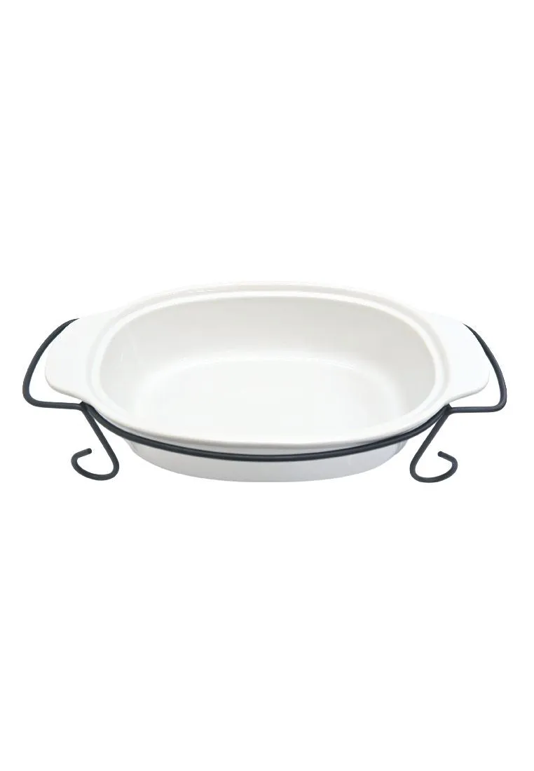 Gracious Dining by Gibson 3 Piece Stoneware Bakeware with Lid and Metal Rack