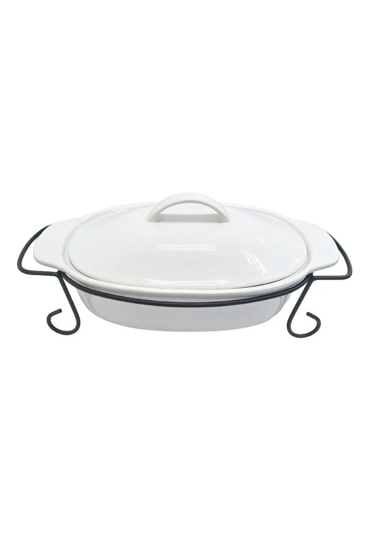 Gracious Dining by Gibson 3 Piece Stoneware Bakeware with Lid and Metal Rack