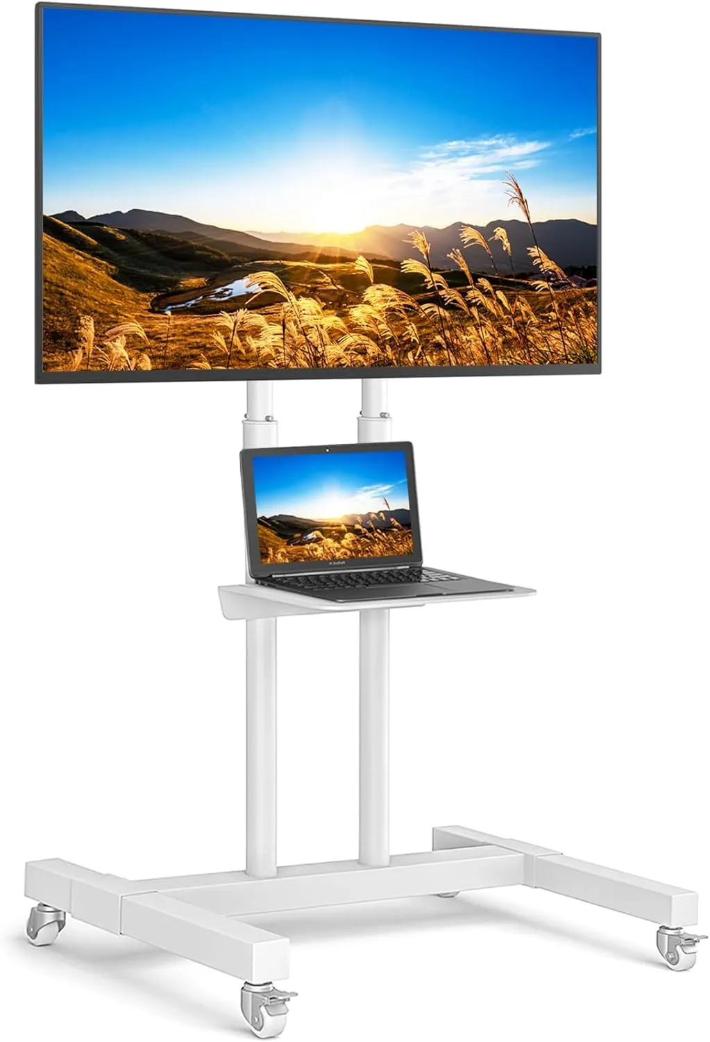 Height Adjustable Mobile TV Cart for 32-75 Inch Screens | Rolling TV Stand with Locking Wheels & Metal Shelf | Portable Floor Stand for Home I Office I Outdoor Use