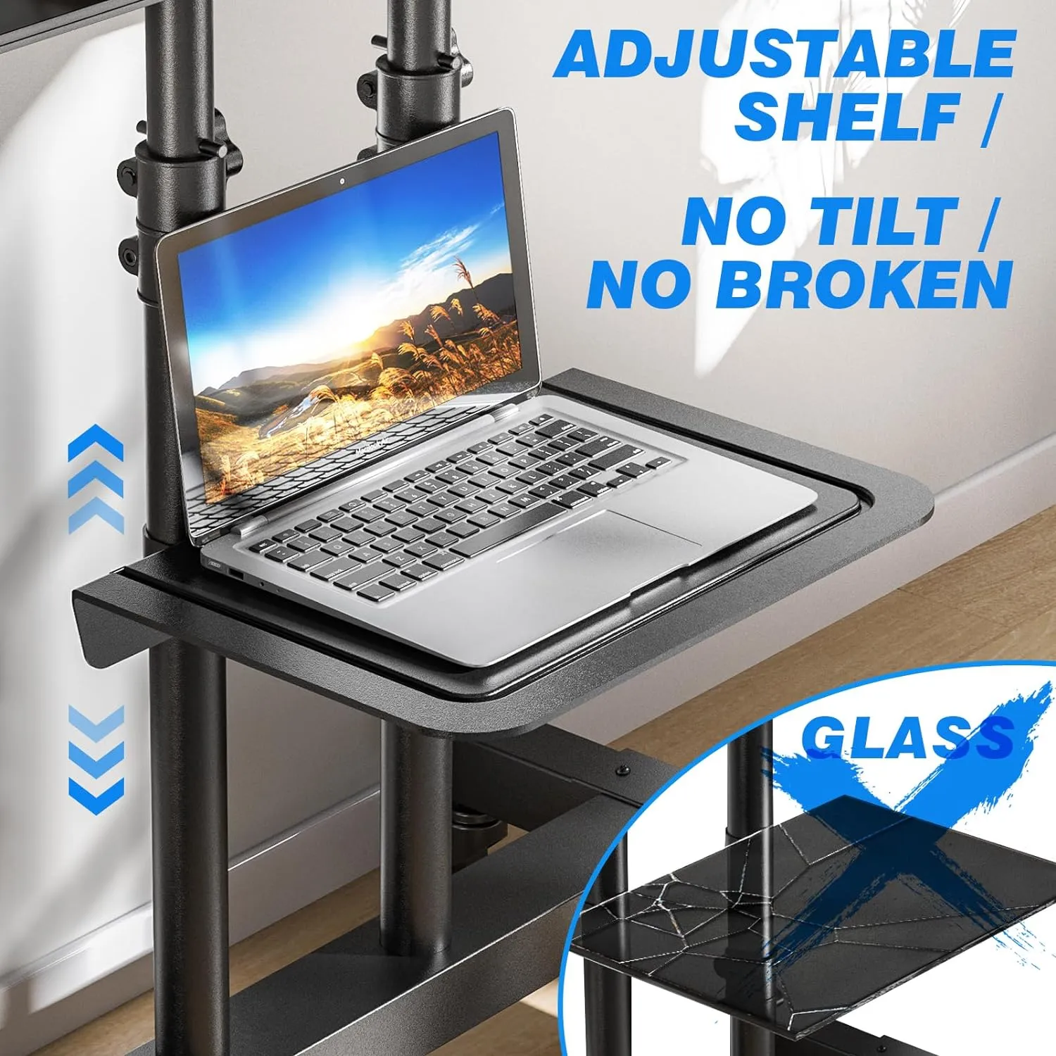 Height Adjustable Mobile TV Cart for 32-75 Inch Screens | Rolling TV Stand with Locking Wheels & Metal Shelf | Portable Floor Stand for Home I Office I Outdoor Use