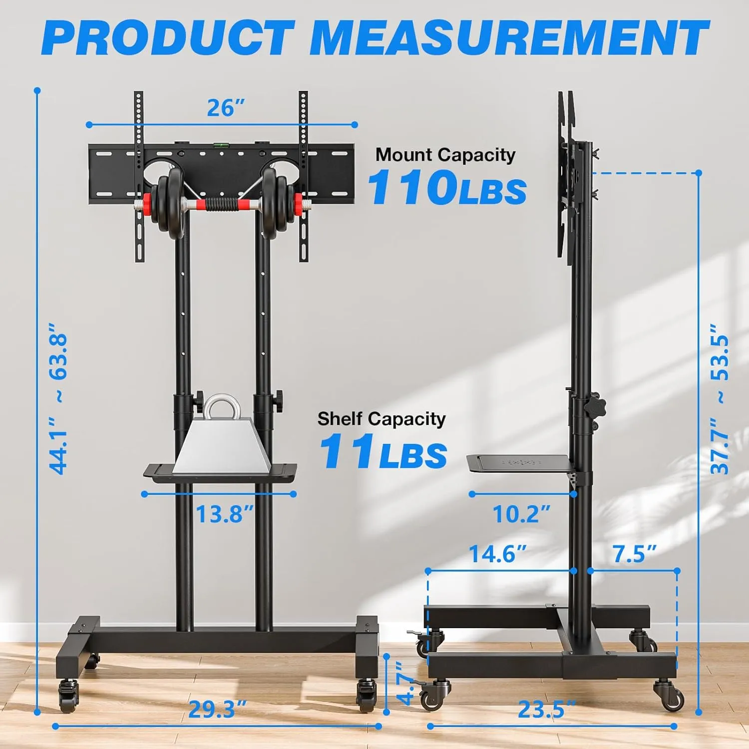 Height Adjustable Mobile TV Cart for 32-75 Inch Screens | Rolling TV Stand with Locking Wheels & Metal Shelf | Portable Floor Stand for Home I Office I Outdoor Use