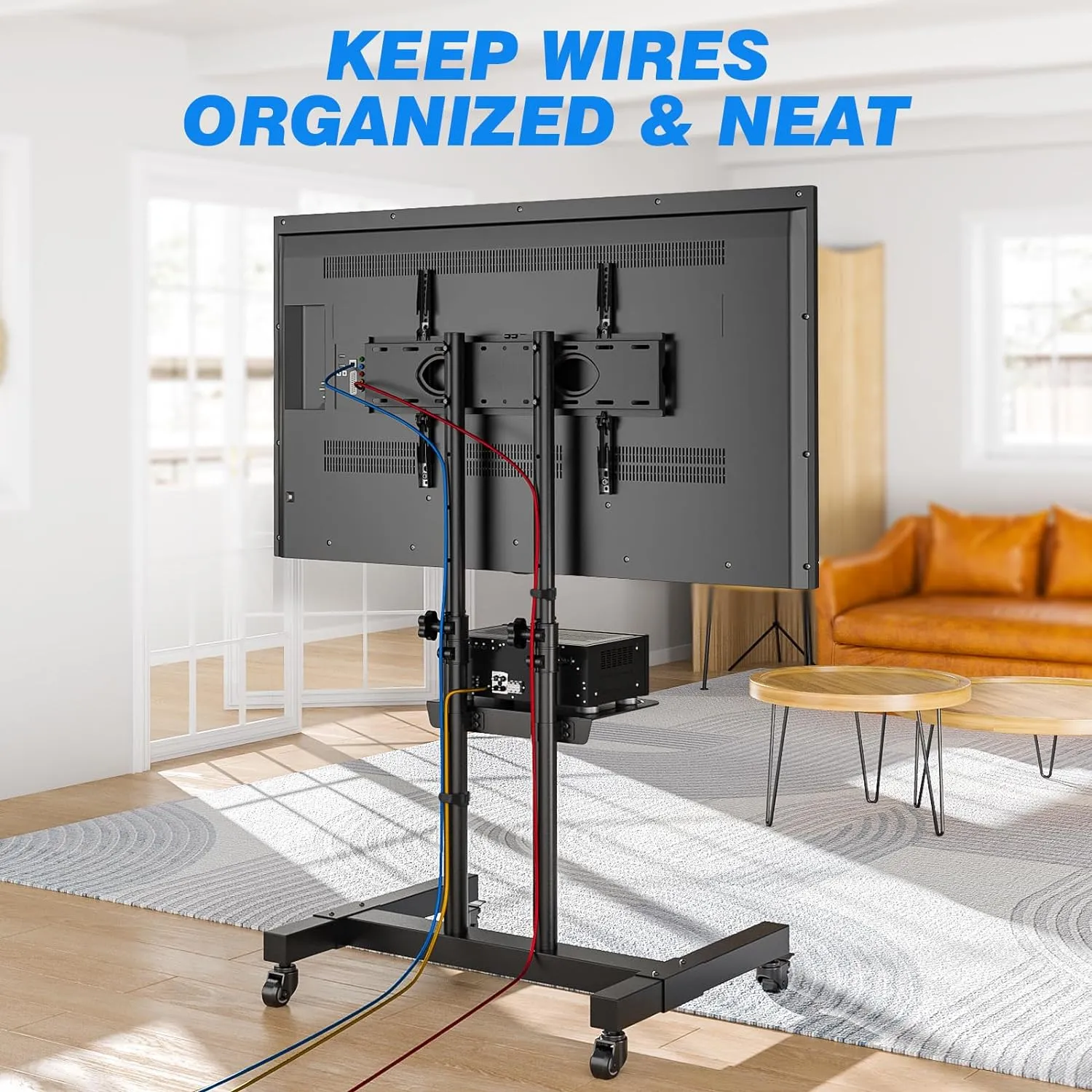 Height Adjustable Mobile TV Cart for 32-75 Inch Screens | Rolling TV Stand with Locking Wheels & Metal Shelf | Portable Floor Stand for Home I Office I Outdoor Use