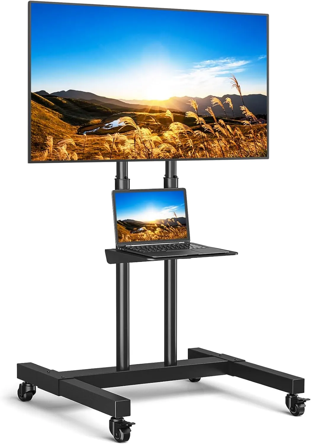 Height Adjustable Mobile TV Cart for 32-75 Inch Screens | Rolling TV Stand with Locking Wheels & Metal Shelf | Portable Floor Stand for Home I Office I Outdoor Use