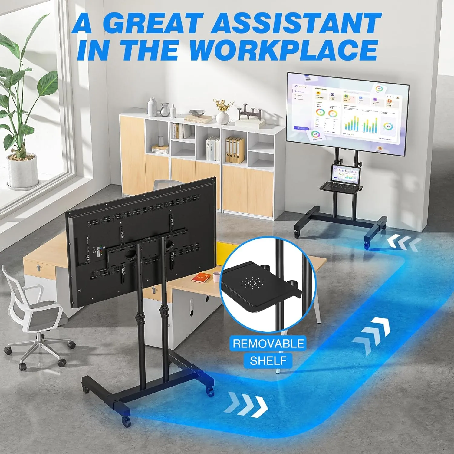 Height Adjustable Mobile TV Cart for 32-75 Inch Screens | Rolling TV Stand with Locking Wheels & Metal Shelf | Portable Floor Stand for Home I Office I Outdoor Use