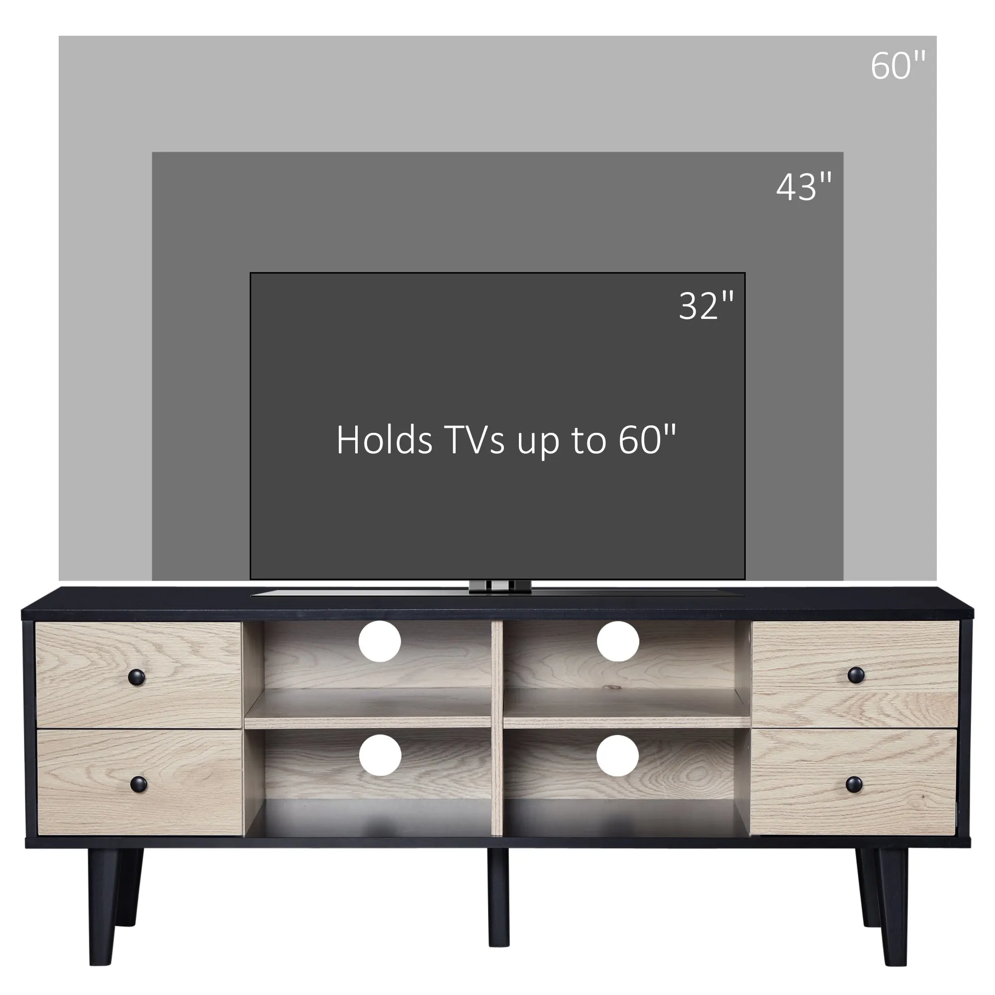 HOMCOM TV Unit Cabinet for TVs up to 60 Inches with Drawers Shelves, Grey