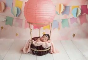 Hot Air Balloon Basket AND 6 Balloons - Brown Basket
