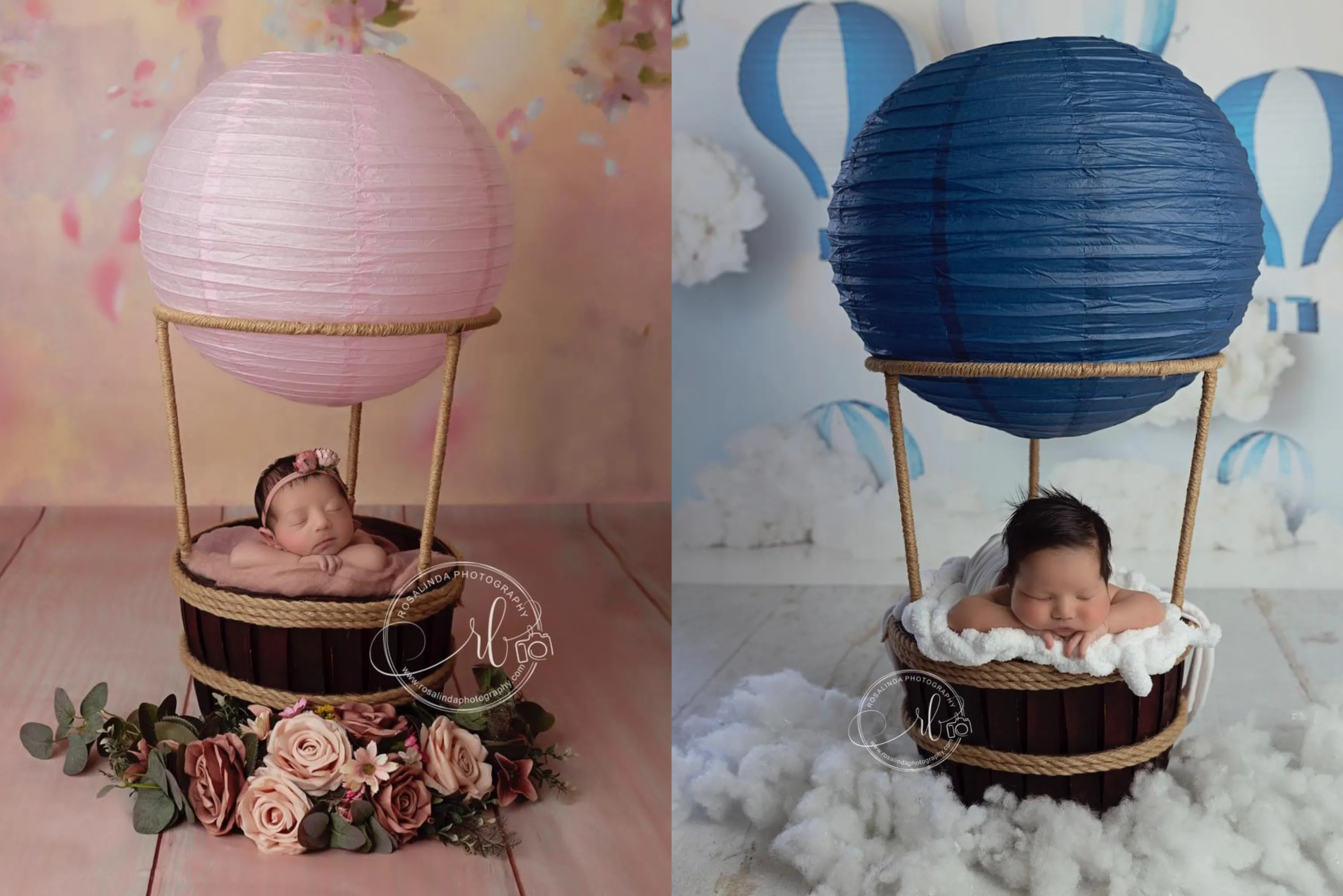 Hot Air Balloon Basket AND 6 Balloons - Brown Basket