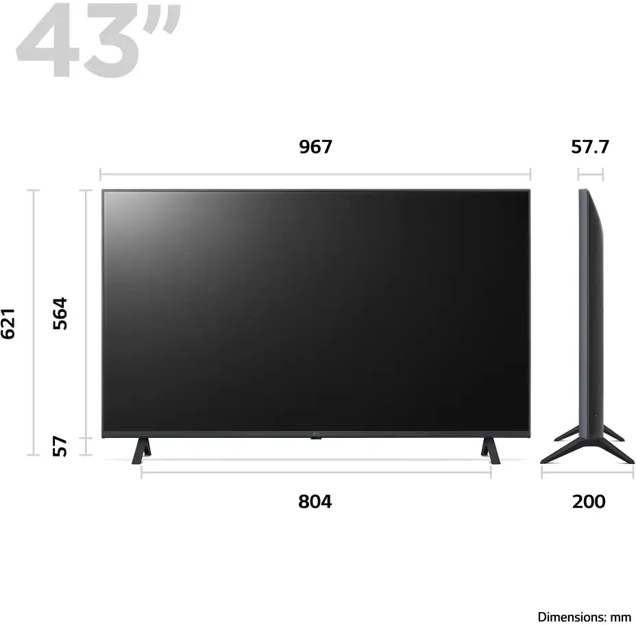 LG 43UR78006LK (2023) LED HDR 4K Ultra HD Smart TV, 43 inch with Freeview Play/Freesat HD, Dark Iron Grey