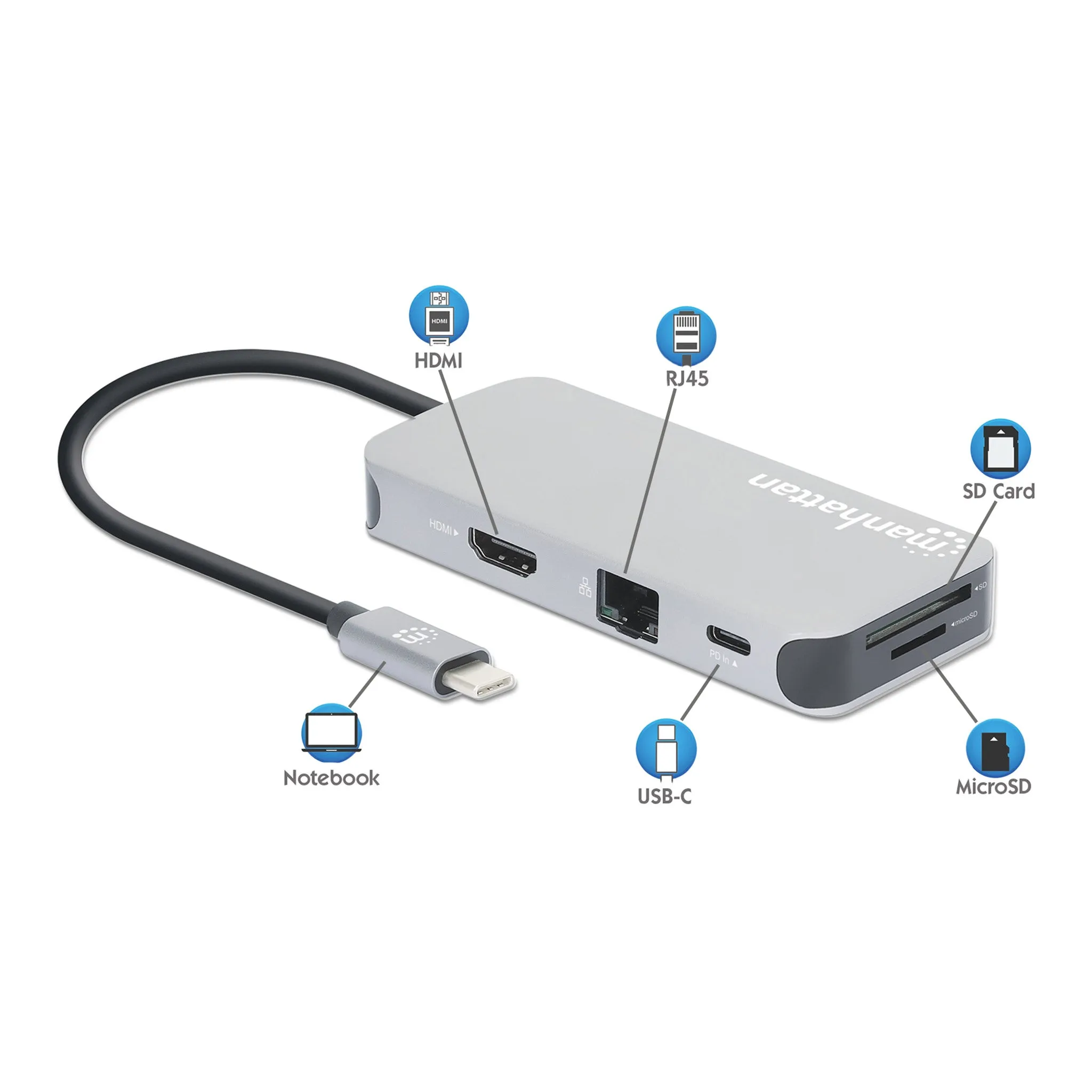Manhattan 130615 8-in-1 USB-C Docking Station with Power Delivery