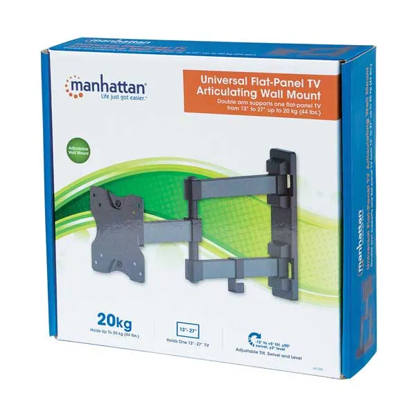 Manhattan 461382 13" to 27" Universal Flat-Panel TV Articulating Double Arm Wall Mount