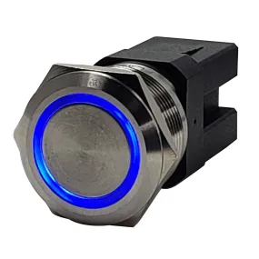 Marine Push Button Switch - Blue LED - 20A - Stainless Steel