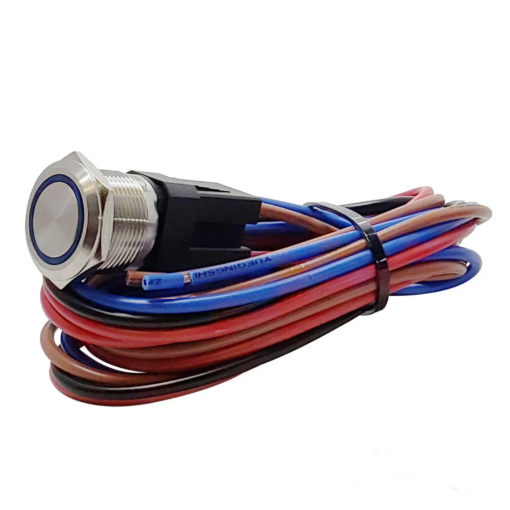 Marine Push Button Switch - Blue LED - 20A - Stainless Steel