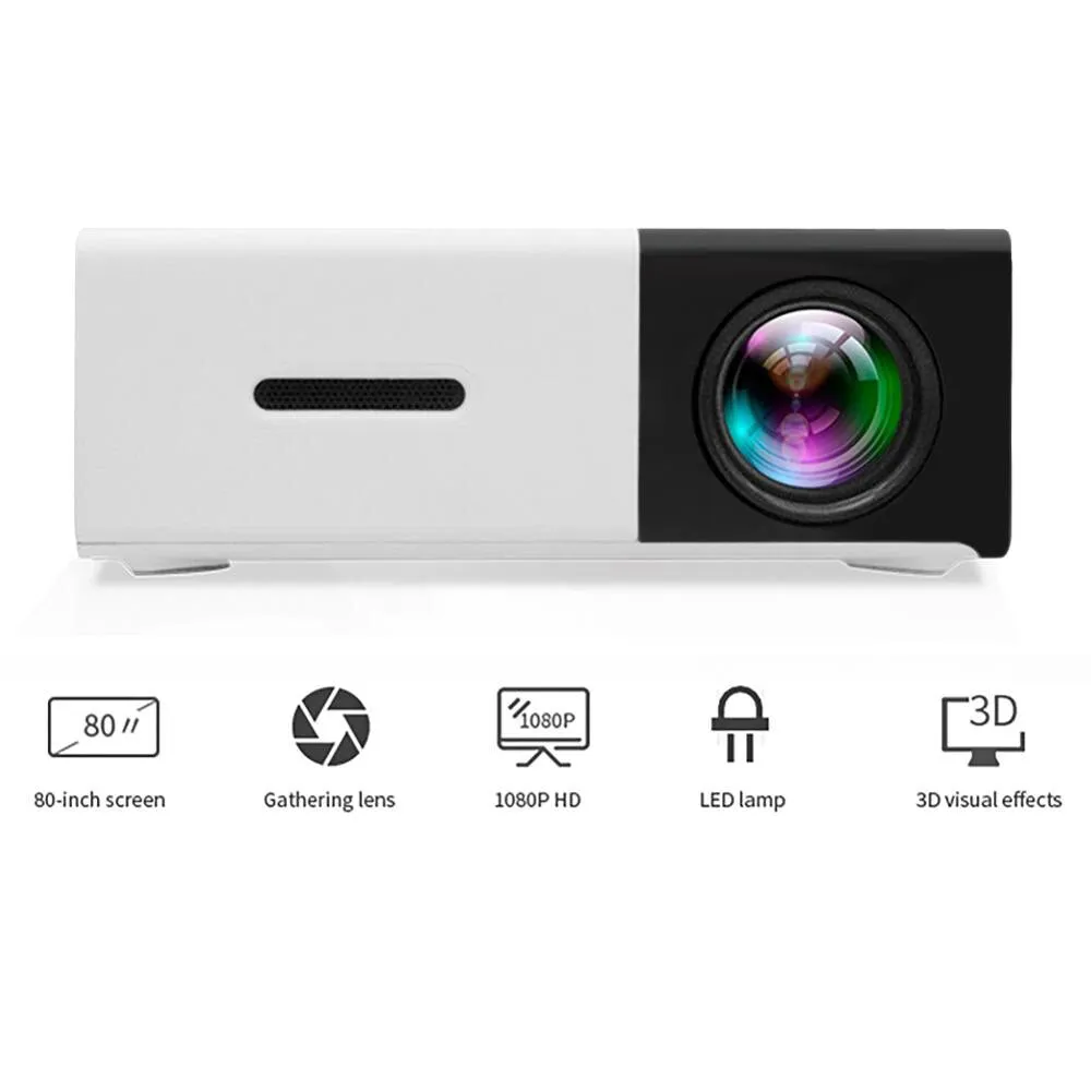 Mini Home Theater Projector YG-300 LCD LED Projector 400-600 Lumens Support 1080P with 1300mAH Battery In-Built Portable Home Cinema Projector