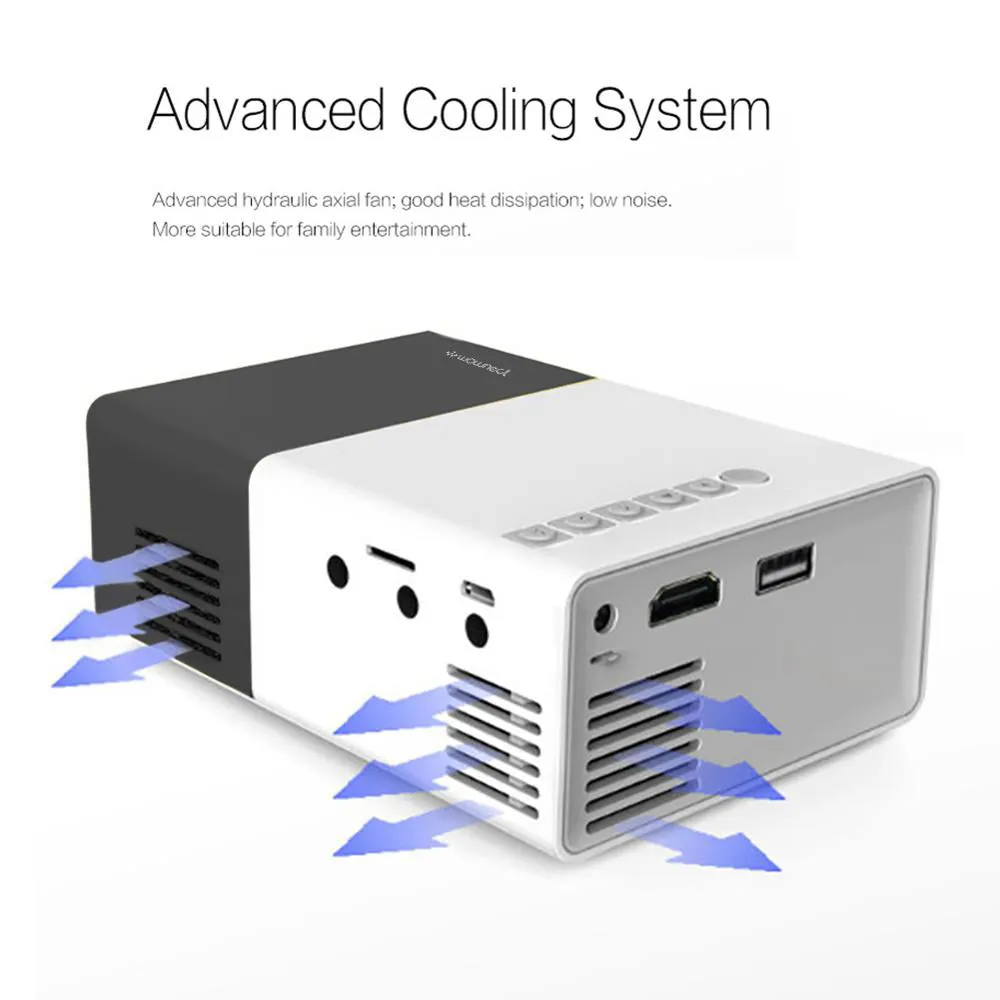 Mini Home Theater Projector YG-300 LCD LED Projector 400-600 Lumens Support 1080P with 1300mAH Battery In-Built Portable Home Cinema Projector