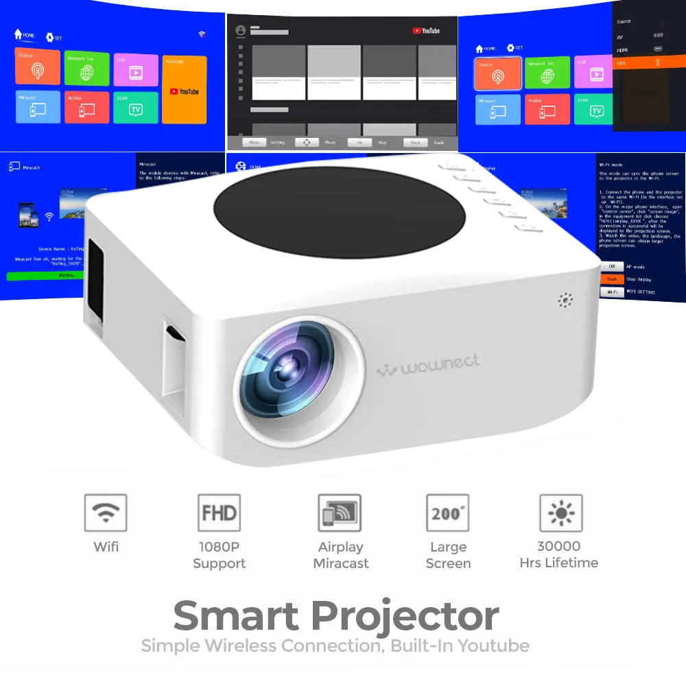 Mini WiFi Projector |1500 Lumens/Screen Size upto 100inch|Native Res 800x480P|Wireless Screen Mirroring Home Theater Video Projectors