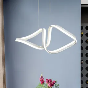 Minimalist Acrylic Twisted Chandelier LED Hanging Ceiling Lamp in Warm/White Light - White Finish