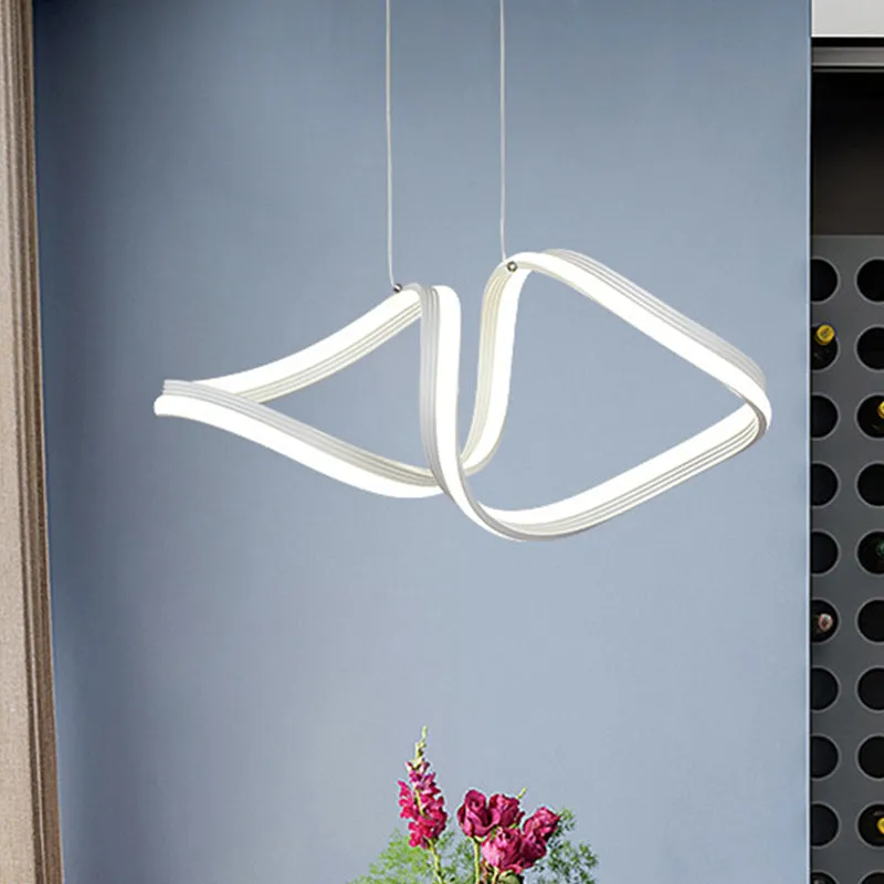 Minimalist Acrylic Twisted Chandelier LED Hanging Ceiling Lamp in Warm/White Light - White Finish