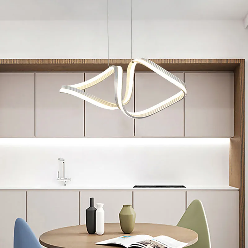 Minimalist Acrylic Twisted Chandelier LED Hanging Ceiling Lamp in Warm/White Light - White Finish