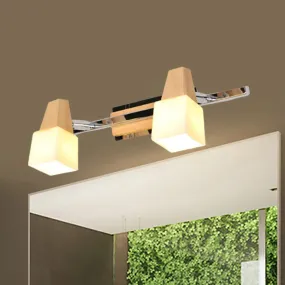 Modern Beige Cube Vanity Light Fixture with 2-Light Milk White Glass Shade, Wall Mount Lamp