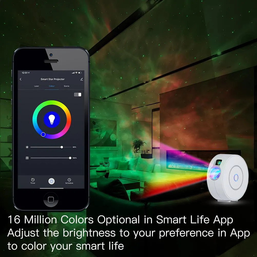 MOES WiFi Smart Round Star Projector with Galaxy Nebula Cloud/Moving Ocean Wave Star Sky