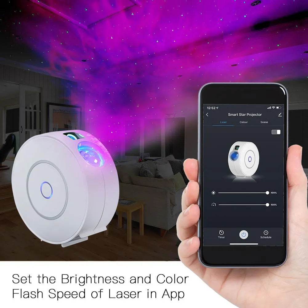MOES WiFi Smart Round Star Projector with Galaxy Nebula Cloud/Moving Ocean Wave Star Sky