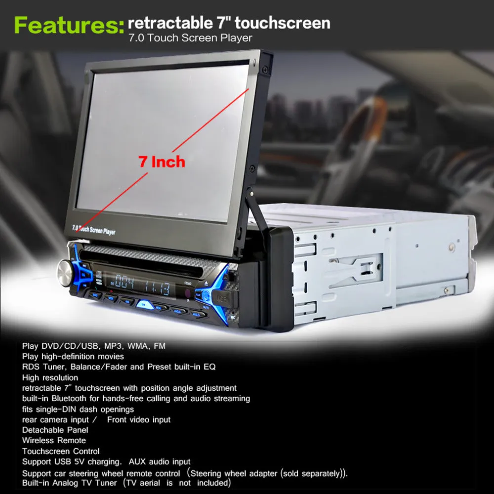 New 7" 2Din Car Bluetooth MP5 Player HD Touch Screen Bluetooth MP5 Player Car MP5 Player Audio Video with Contraction Screen