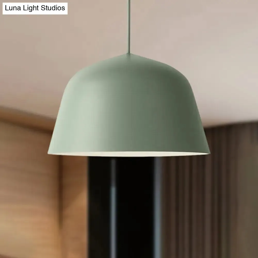 Nordic Style Dome Hanging Shade Ceiling 1 Light Metal Pendant Lamp in Black/Green for Bedroom