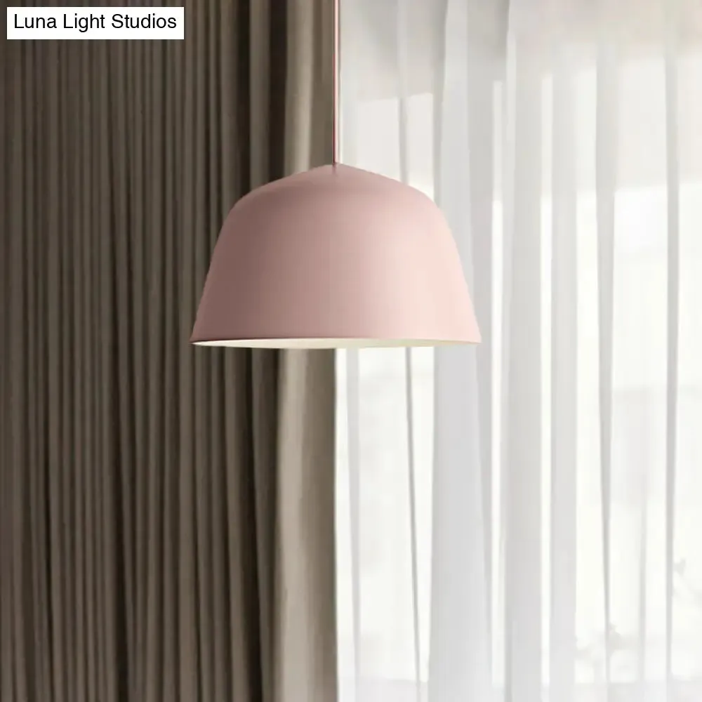 Nordic Style Dome Hanging Shade Ceiling 1 Light Metal Pendant Lamp in Black/Green for Bedroom