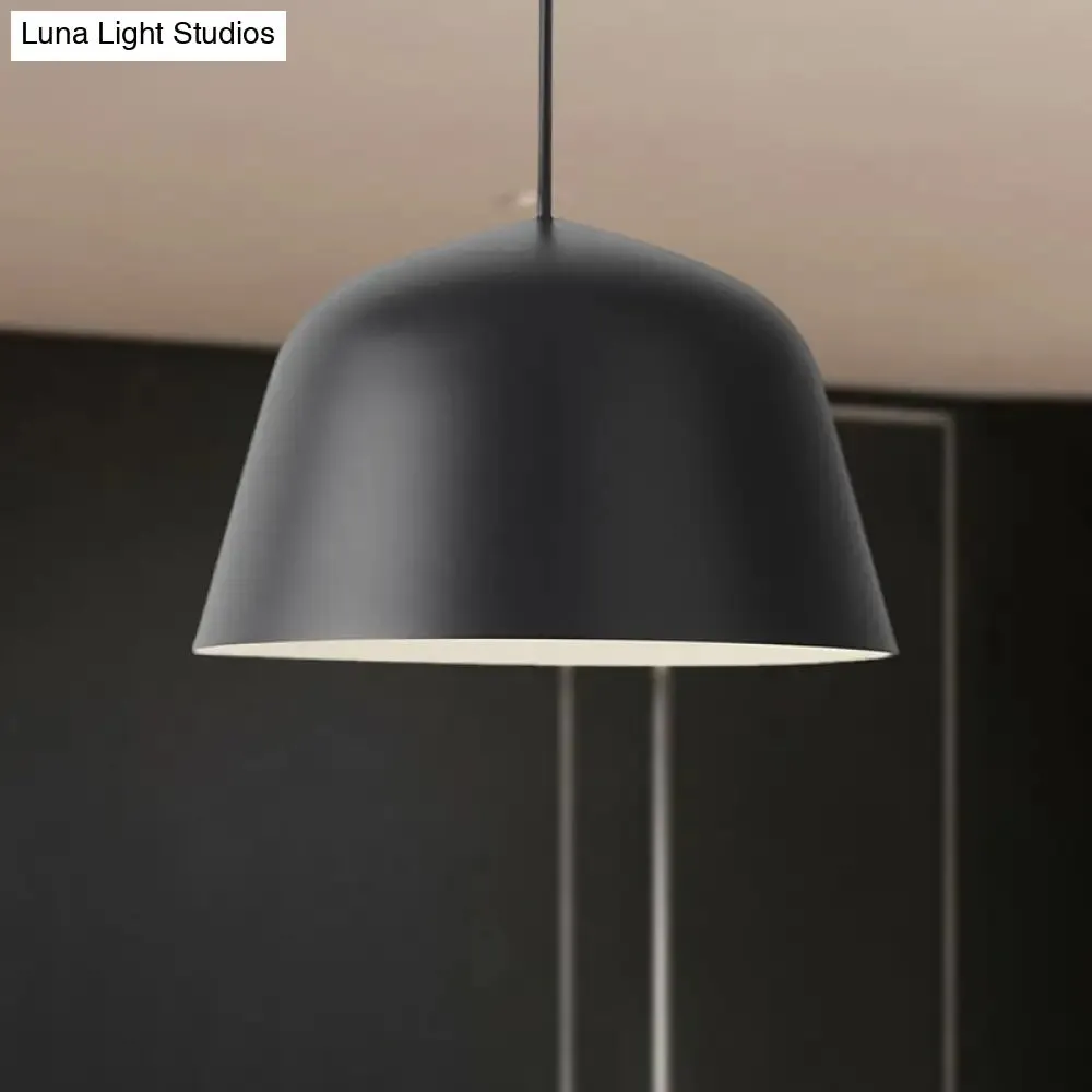 Nordic Style Dome Hanging Shade Ceiling 1 Light Metal Pendant Lamp in Black/Green for Bedroom