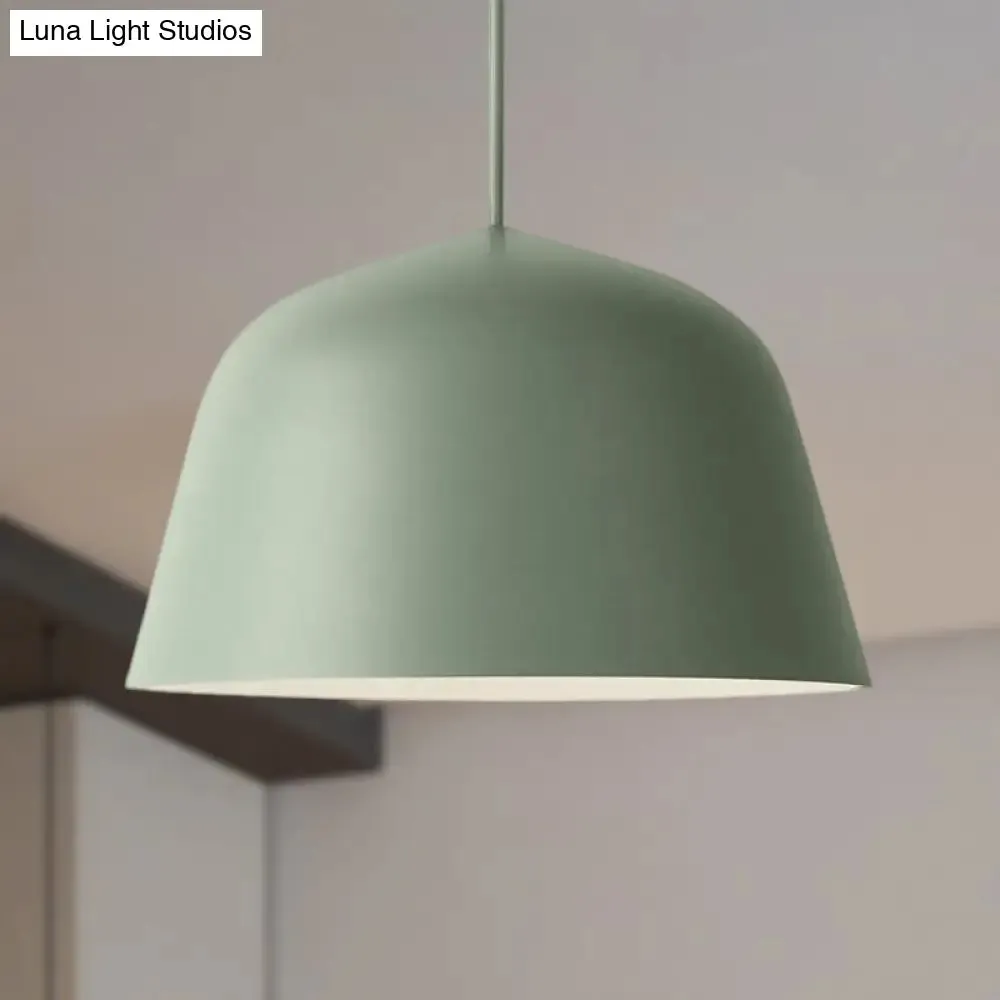 Nordic Style Dome Hanging Shade Ceiling 1 Light Metal Pendant Lamp in Black/Green for Bedroom