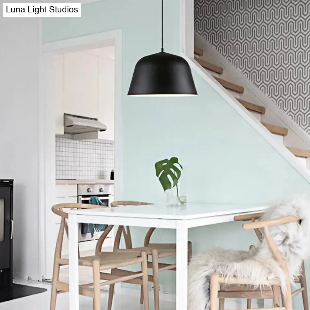 Nordic Style Dome Hanging Shade Ceiling 1 Light Metal Pendant Lamp in Black/Green for Bedroom