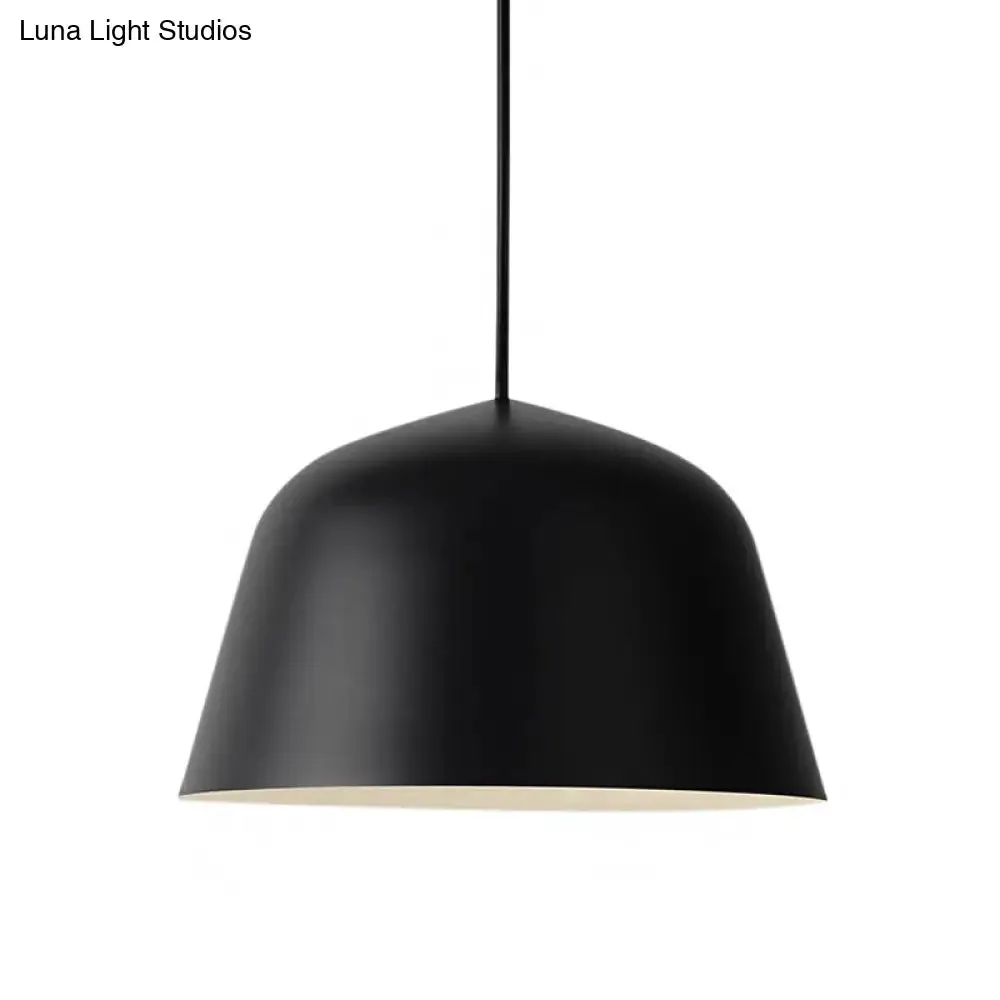 Nordic Style Dome Hanging Shade Ceiling 1 Light Metal Pendant Lamp in Black/Green for Bedroom