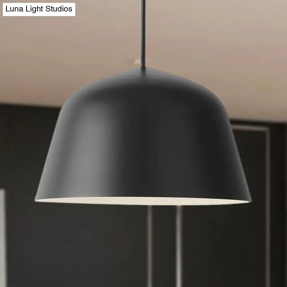 Nordic Style Dome Hanging Shade Ceiling 1 Light Metal Pendant Lamp in Black/Green for Bedroom
