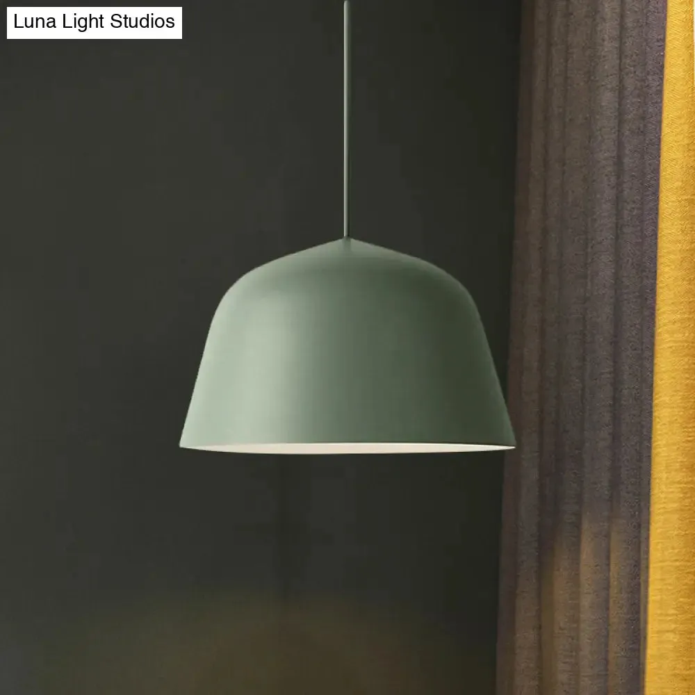 Nordic Style Dome Hanging Shade Ceiling 1 Light Metal Pendant Lamp in Black/Green for Bedroom