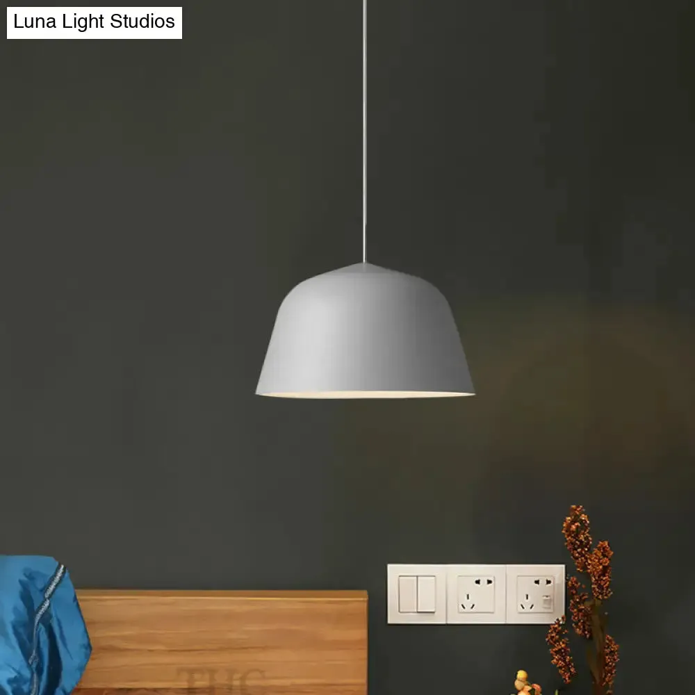 Nordic Style Dome Hanging Shade Ceiling 1 Light Metal Pendant Lamp in Black/Green for Bedroom