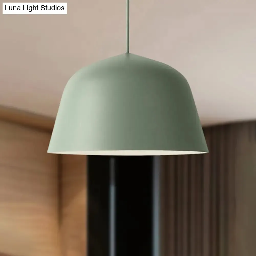 Nordic Style Dome Hanging Shade Ceiling 1 Light Metal Pendant Lamp in Black/Green for Bedroom