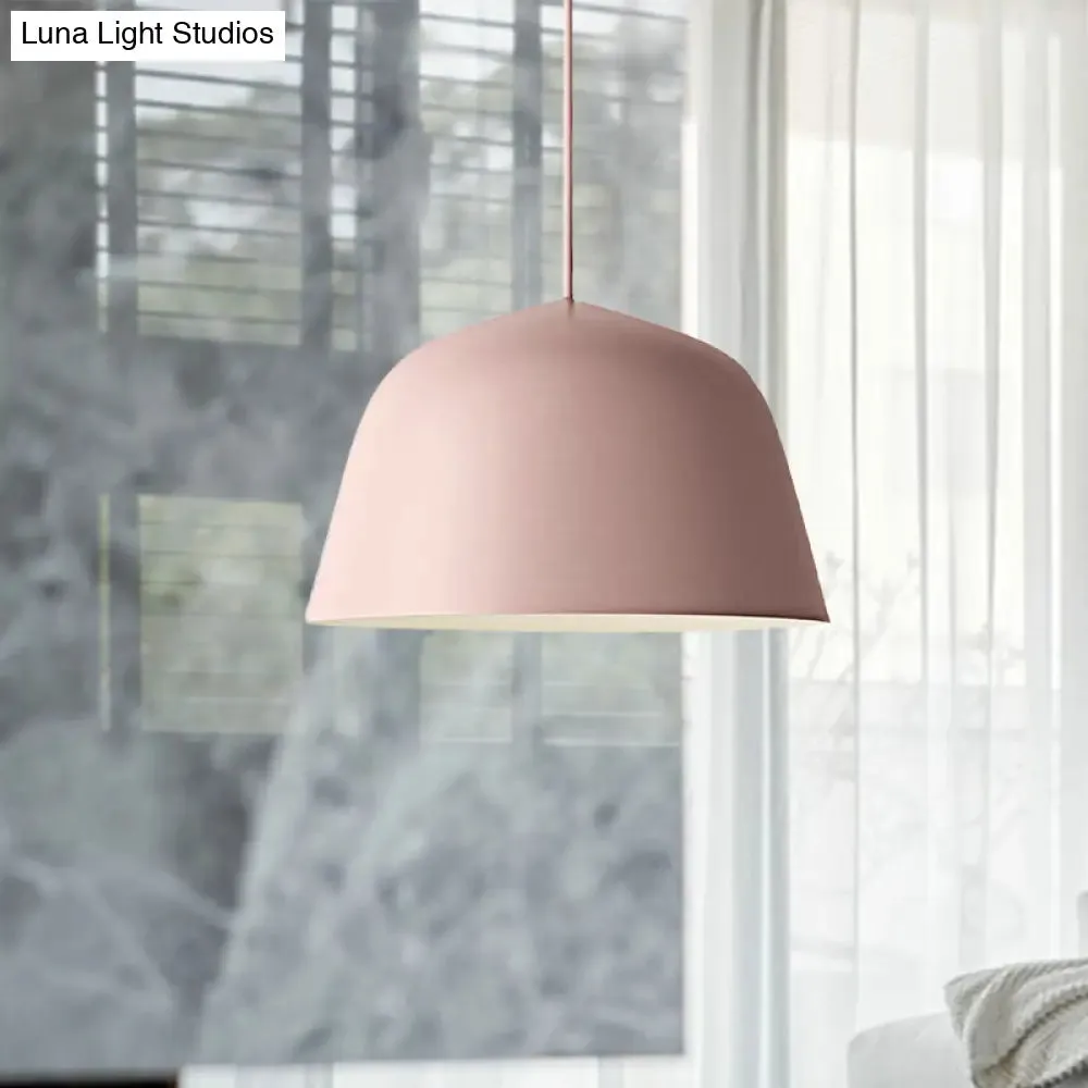 Nordic Style Dome Hanging Shade Ceiling 1 Light Metal Pendant Lamp in Black/Green for Bedroom