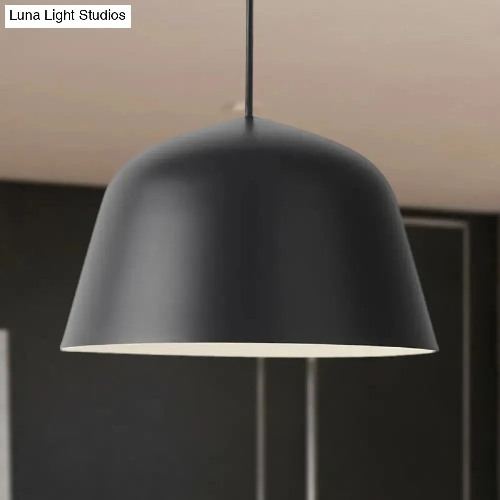 Nordic Style Dome Hanging Shade Ceiling 1 Light Metal Pendant Lamp in Black/Green for Bedroom