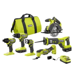 Open Box -  RYOBI ONE  18V Cordless 6-Tool Combo Kit with 1.5 Ah Battery, 4.0 Ah Battery, and Charger