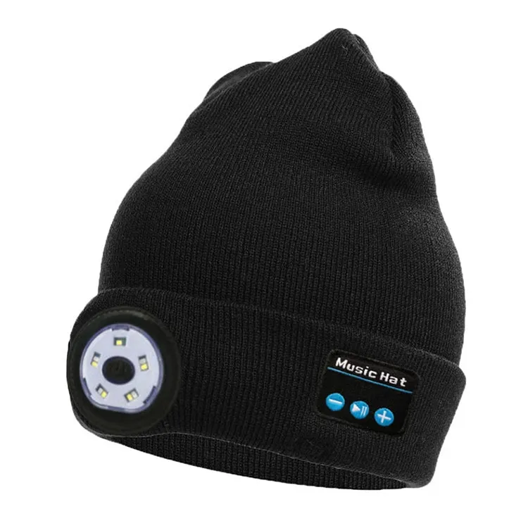 Outdoor Night Running Night Fishing LED Light Illumination Bluetooth 5.0 Knitted Hat (Black)