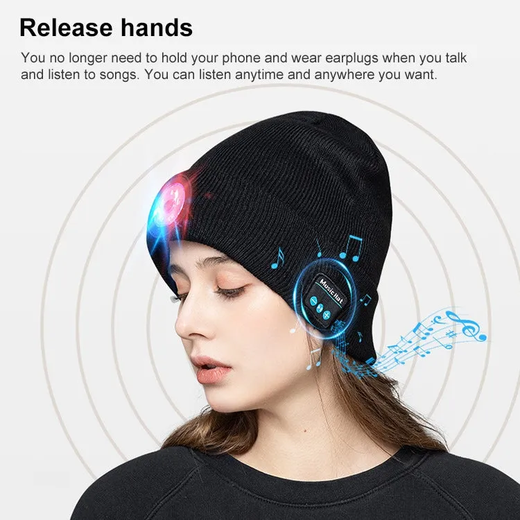 Outdoor Night Running Night Fishing LED Light Illumination Bluetooth 5.0 Knitted Hat (Black)